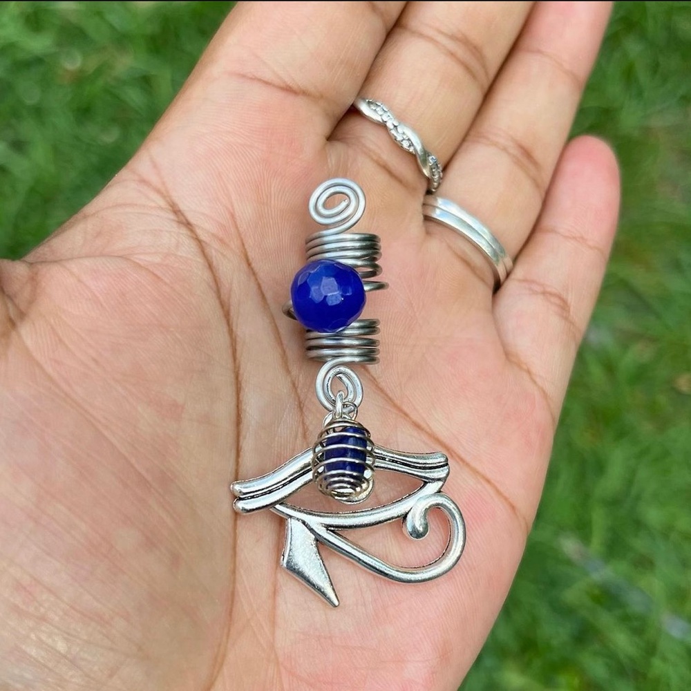 Stainless Steel Eye of Horus Lapis Lazuli Lock Bead Hair Jewelry
